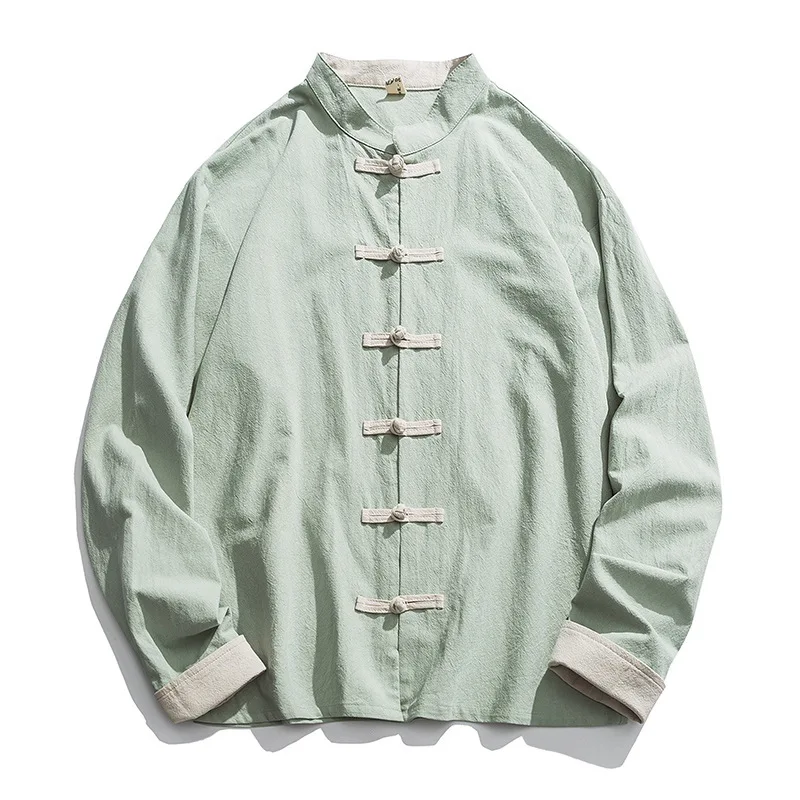 Mens Linen Shirt Long Sleeve - 2020 Mới Kimono Áo Khoác Nam