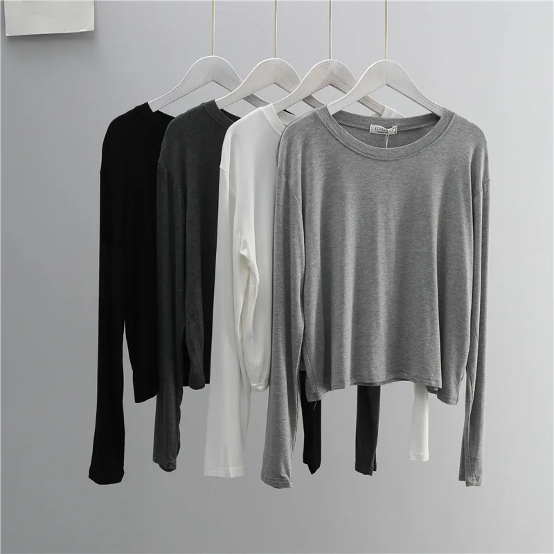 T-Shirts - O Neck Cotton Blend Long Sleeve