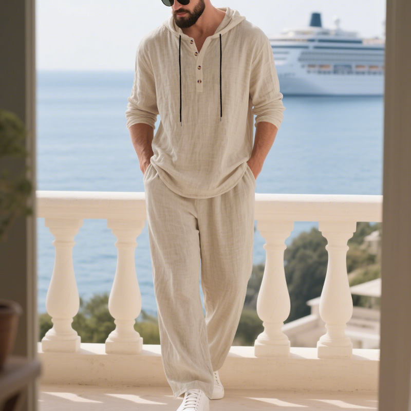 Mens Linen Shirt Long Sleeve - Cross-border Autumn Linen Men's Casual Suit