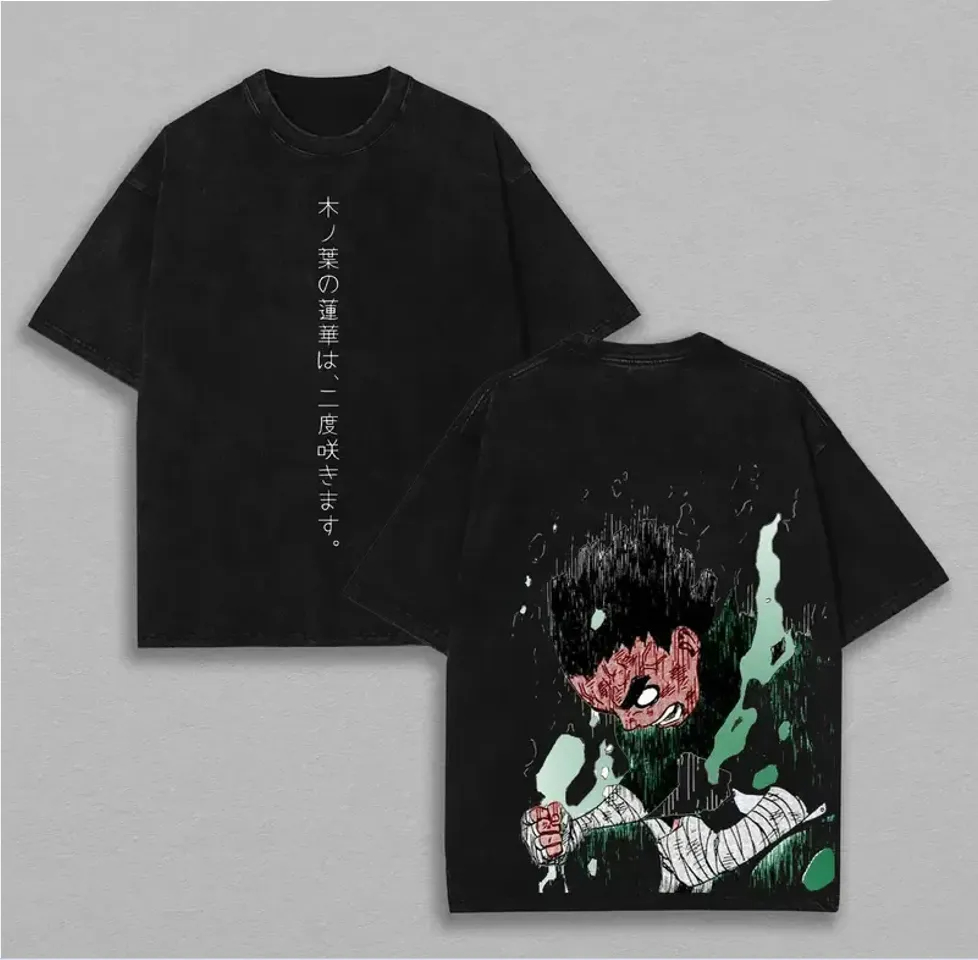 Acid Wash Vintage Graphic T Shirt - Rock Lee T Shirt Naruto Men