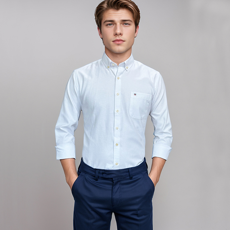 Oxford Cotton Casual Shirt Business - Men's 100% Cotton Shirt Long Sleeve