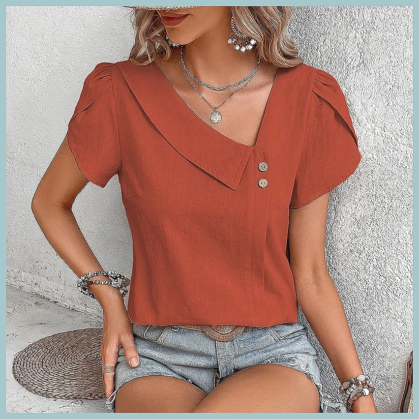 Shirts - 2024 Summer Vintage Solid Color Blouse