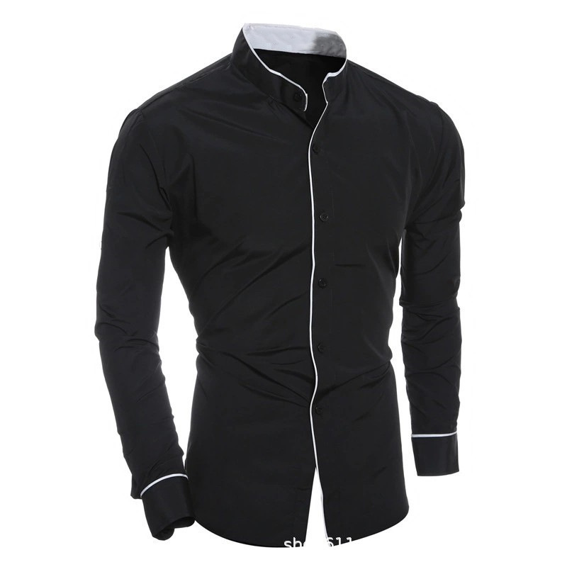 Men Slim Fit Solid Color Long  - đánh giá và giá Mandarin Collar Formal Shirt Slim Fit