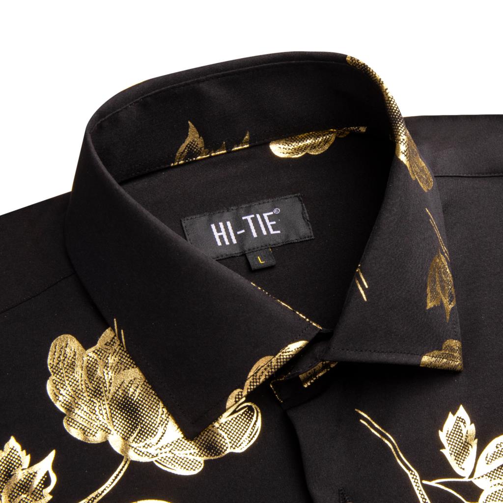Hi-Tie Black Gold Silk Mens Sh - đánh giá và giá Mens Satin Silk Dress Shirt