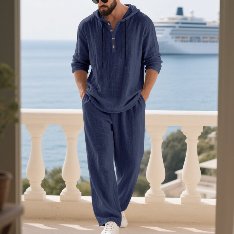 Cross-border Autumn Linen Men' - đánh giá và giá Mens Linen Shirt Long Sleeve