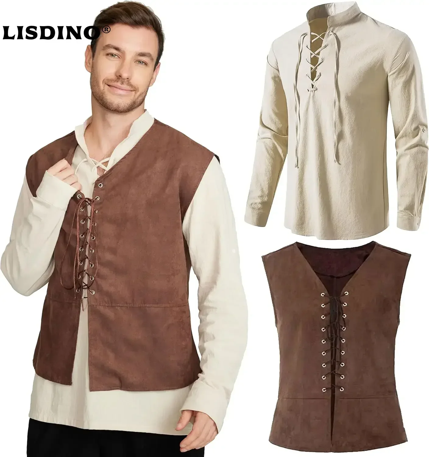 2-piece Set Men's Medieval Pir - đánh giá và giá Medieval Gothic Lace Up Pirate Shirt