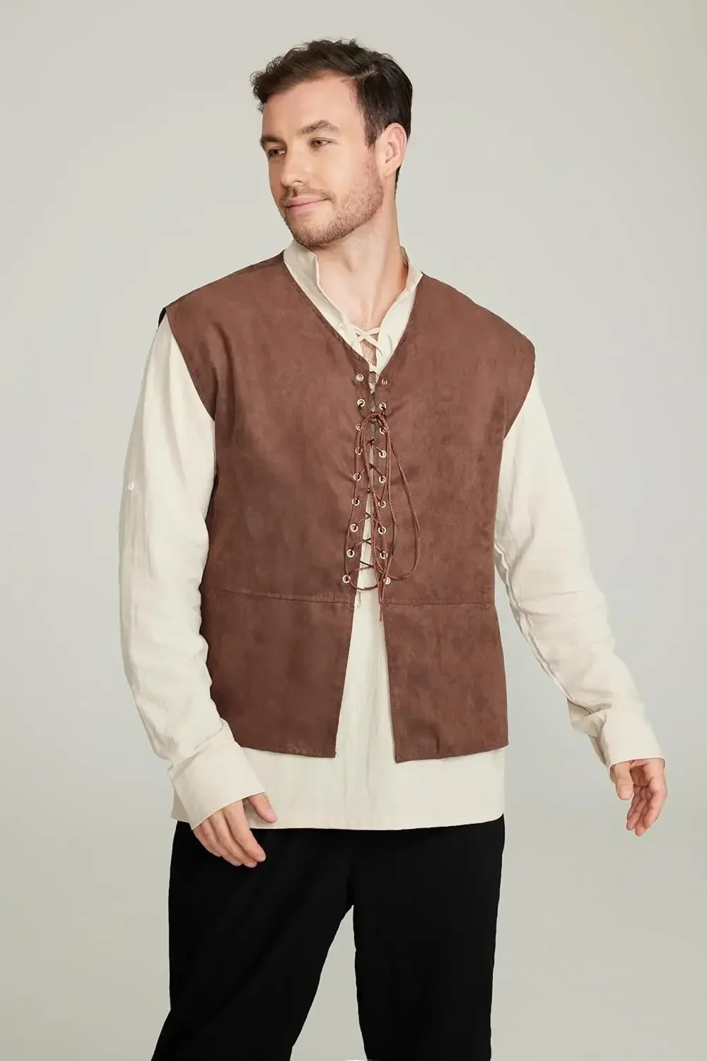 2-piece Set Men's Medieval Pir - đánh giá và giá Medieval Gothic Lace Up Pirate Shirt