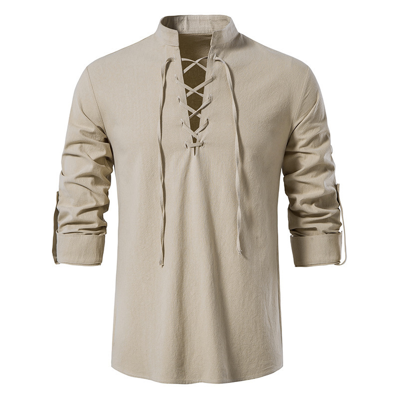 Men's Medieval Lace Up Cotton  - đánh giá và giá Mens Linen Shirt Long Sleeve