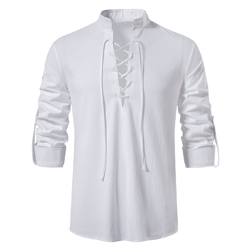 Men's Medieval Lace Up Cotton  - đánh giá và giá Mens Linen Shirt Long Sleeve