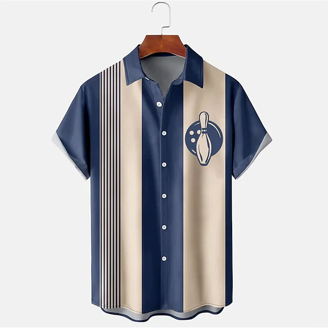 Men's Striped Bowling Pattern  - đánh giá và giá Short Sleeve Bowling Shirt Retro