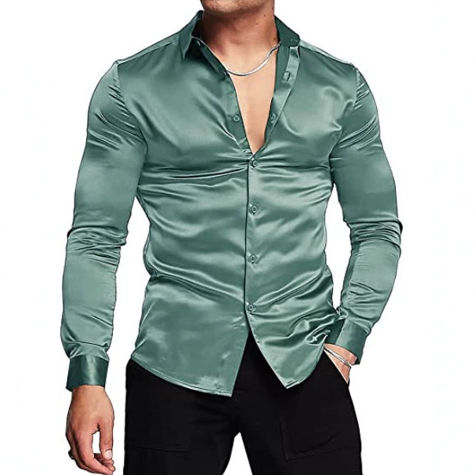 Spring Autumn Silk Satin Shirt - đánh giá và giá Mens Satin Silk Dress Shirt