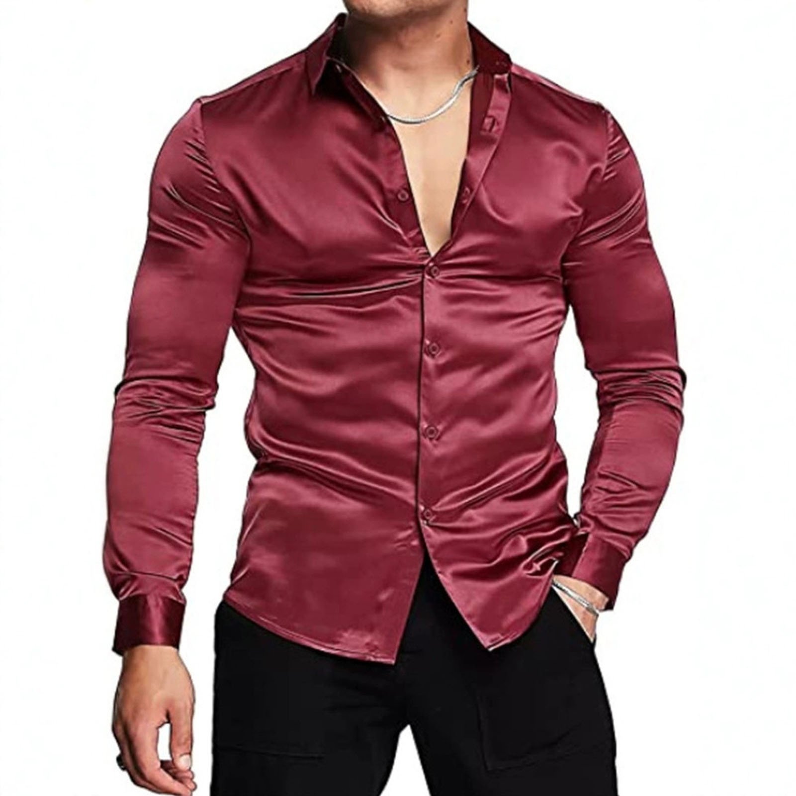 Spring Autumn Silk Satin Shirt - đánh giá và giá Mens Satin Silk Dress Shirt