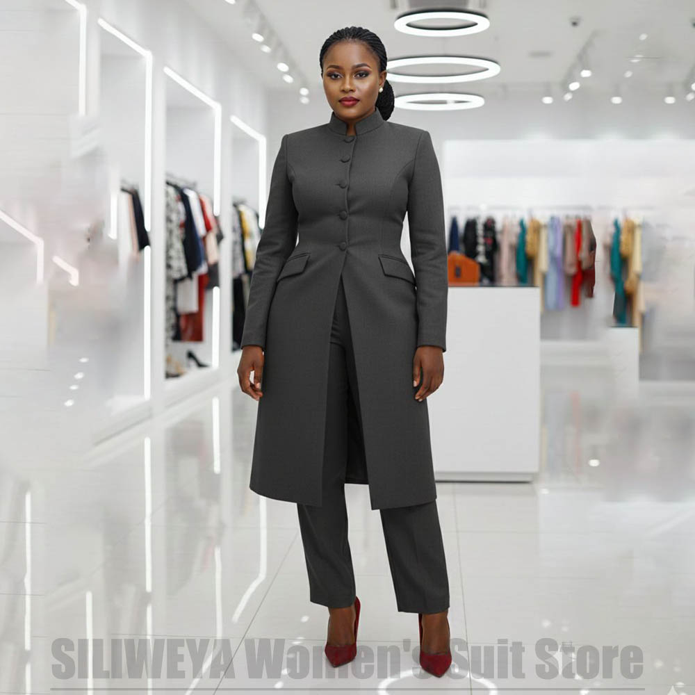 Women's Two Piece Suit Chic Ma - đánh giá và giá Mandarin Collar Formal Shirt Slim Fit