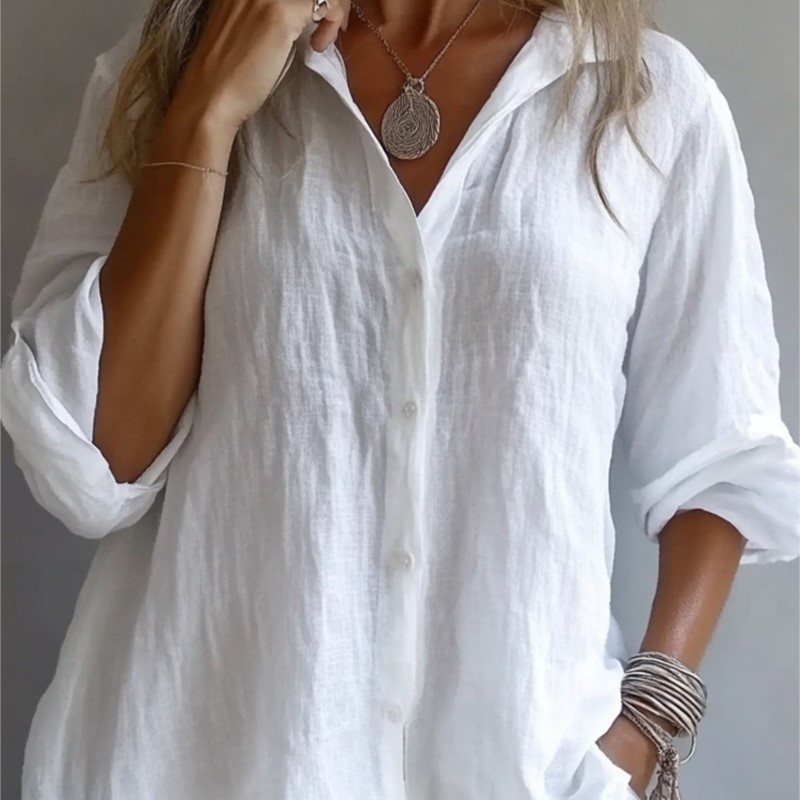 Solid Color Linen Sexy V-neck  - đánh giá và giá Mens Linen Shirt Long Sleeve
