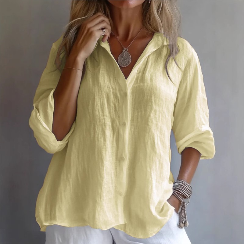 Solid Color Linen Sexy V-neck  - đánh giá và giá Mens Linen Shirt Long Sleeve