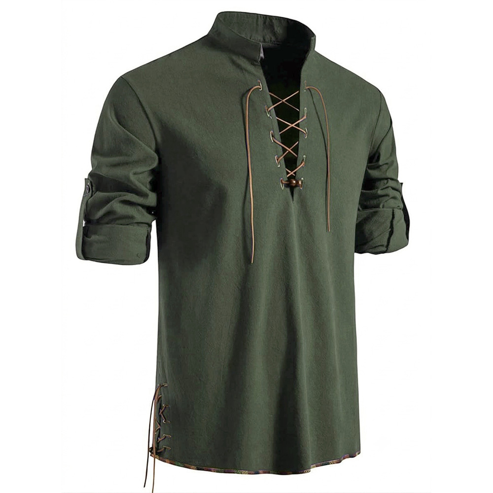 Men's Henley Neck Medieval Shi - đánh giá và giá Medieval Gothic Lace Up Pirate Shirt