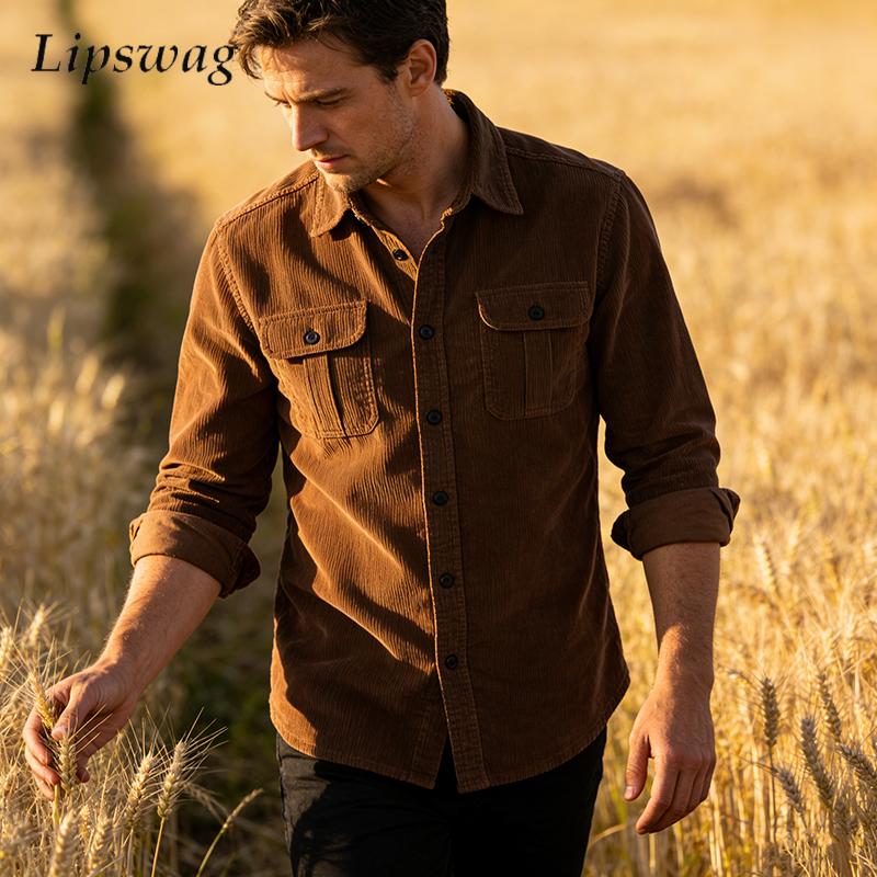 Vintage Solid Color Corduroy S - đánh giá và giá Corduroy Button Up Shirt Men