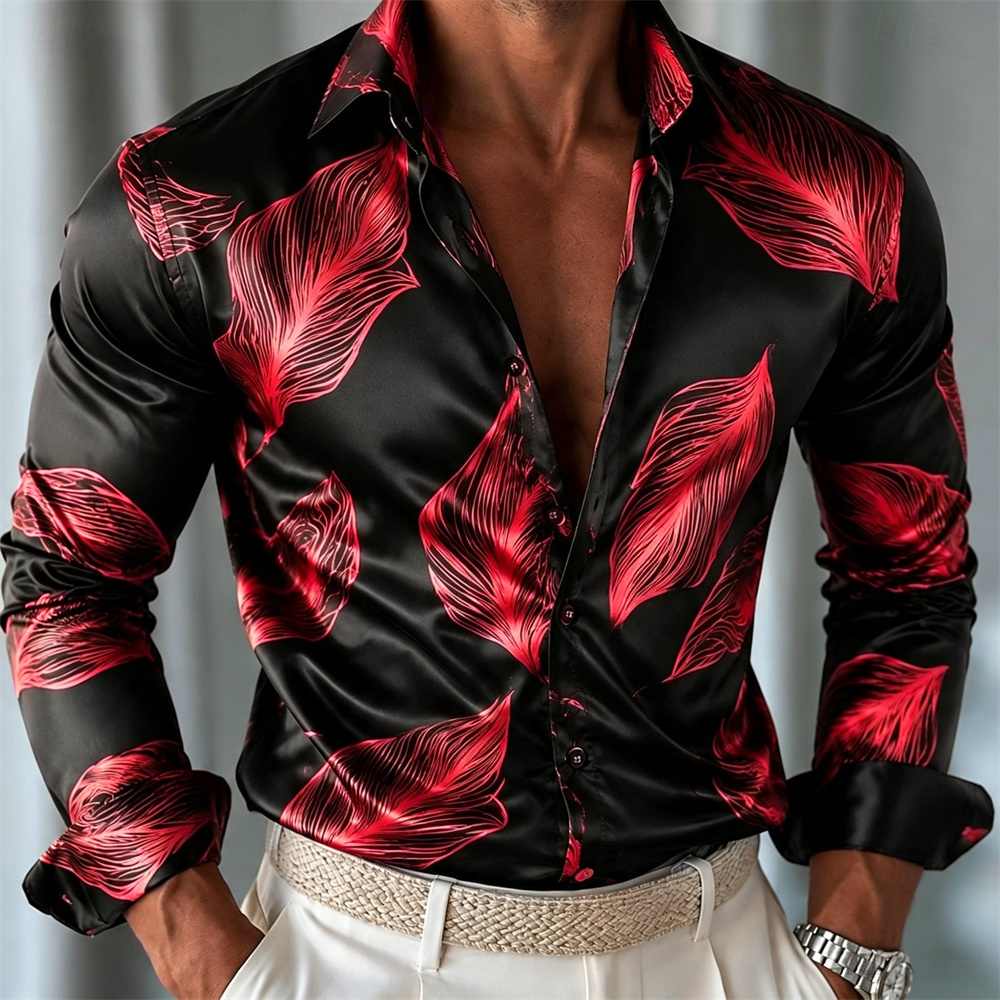 Men's Leaf Pattern Satin Shirt - đánh giá và giá Mens Satin Silk Dress Shirt