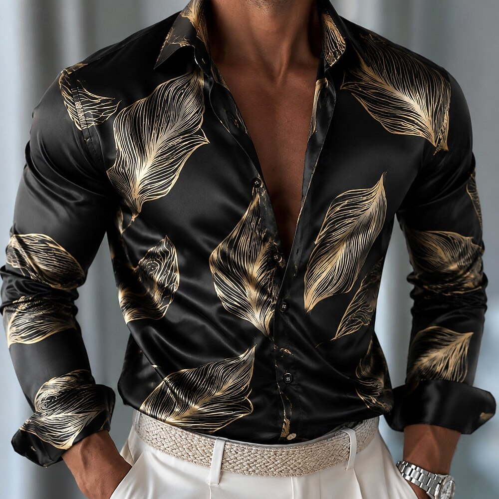 Men's Leaf Pattern Satin Shirt - đánh giá và giá Mens Satin Silk Dress Shirt