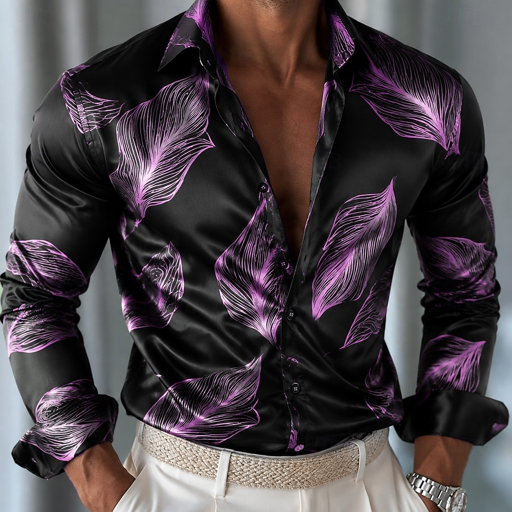 Men's Leaf Pattern Satin Shirt - đánh giá và giá Mens Satin Silk Dress Shirt