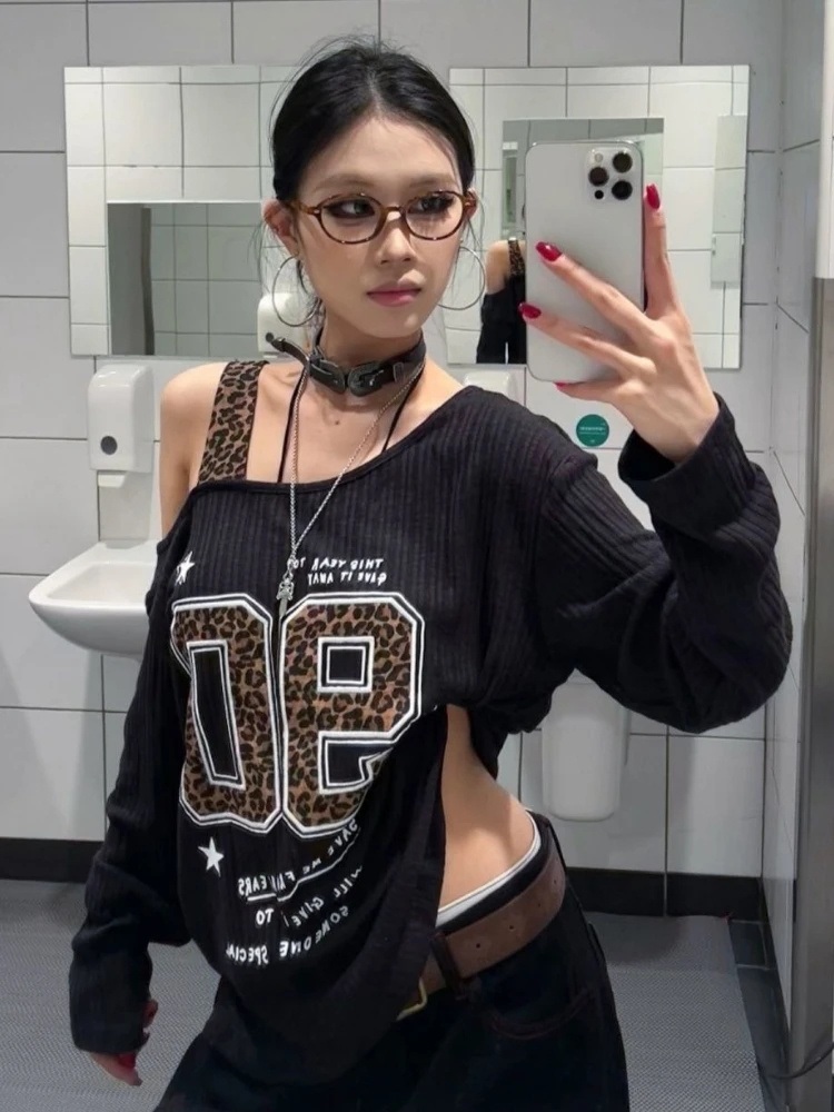 Y2K Patchwork Leopard Print T- - đánh giá và giá T-Shirts