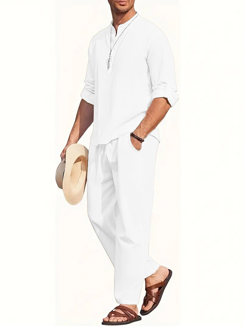 Men's White Linen Suit Set Lon - đánh giá và giá Mens Linen Shirt Long Sleeve