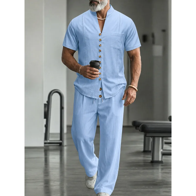 Men's Linen Casual 2-Piece Set - đánh giá và giá Mens Linen Shirt Long Sleeve