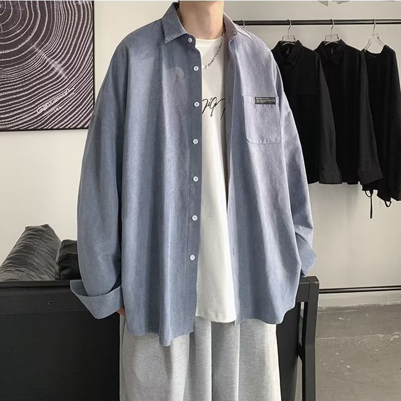 Korean Fashion Black Long Slee - đánh giá và giá Corduroy Button Up Shirt Men
