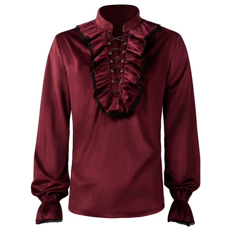 Red Lace Up Ruffles Lantern Sl - đánh giá và giá Medieval Gothic Lace Up Pirate Shirt