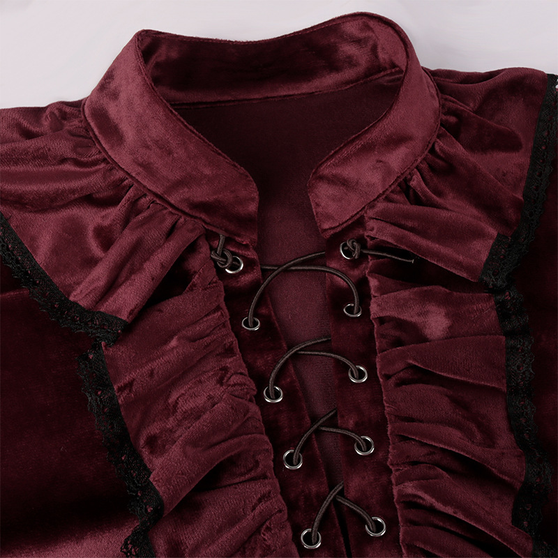 Red Lace Up Ruffles Lantern Sl - đánh giá và giá Medieval Gothic Lace Up Pirate Shirt