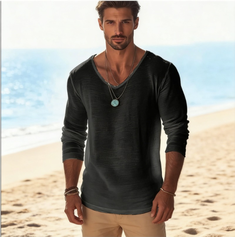 Men's Casual V-Neck Linen Blen - đánh giá và giá Mens Linen Shirt Long Sleeve