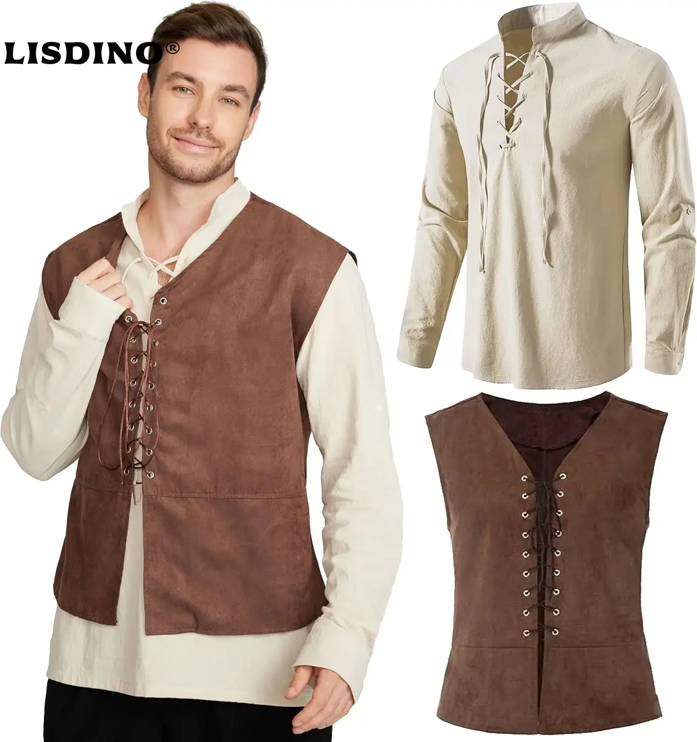 2-piece Set Men's Medieval Pir - đánh giá và giá Medieval Gothic Lace Up Pirate Shirt