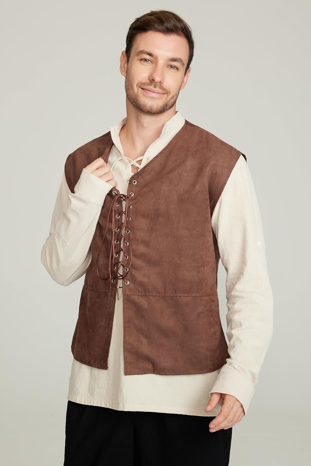 2-piece Set Men's Medieval Pir - đánh giá và giá Medieval Gothic Lace Up Pirate Shirt