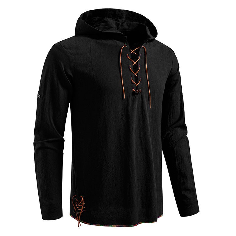 Men's Long Sleeve Hooded T-shi - đánh giá và giá Medieval Gothic Lace Up Pirate Shirt