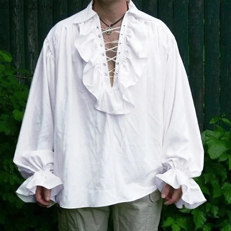 S-5XL Medieval Pirate Hallowee - đánh giá và giá Medieval Gothic Lace Up Pirate Shirt