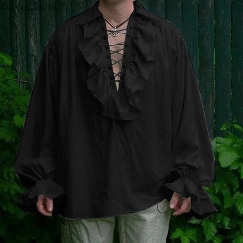S-5XL Medieval Pirate Hallowee - đánh giá và giá Medieval Gothic Lace Up Pirate Shirt
