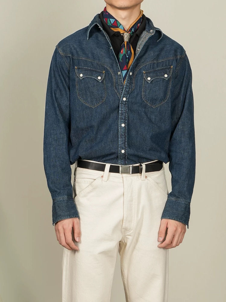 American Vintage Pearl Snap We - đánh giá và giá Mens Western Denim Pearl Snap Shirt