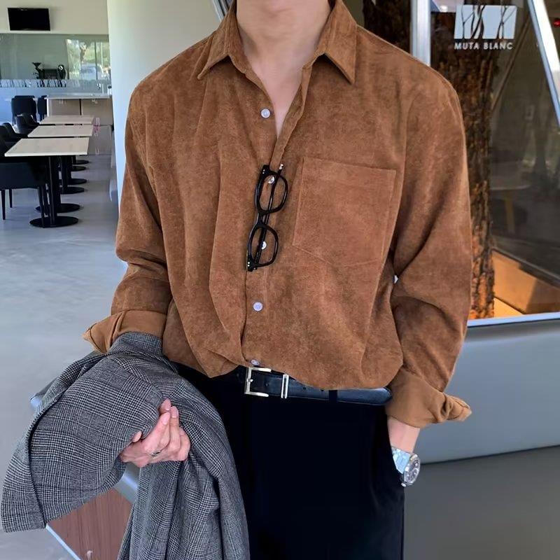 Men Corduroy Long Sleeve Black - đánh giá và giá Corduroy Button Up Shirt Men