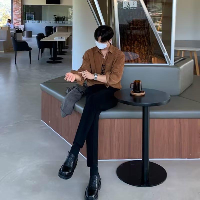 Men Corduroy Long Sleeve Black - đánh giá và giá Corduroy Button Up Shirt Men