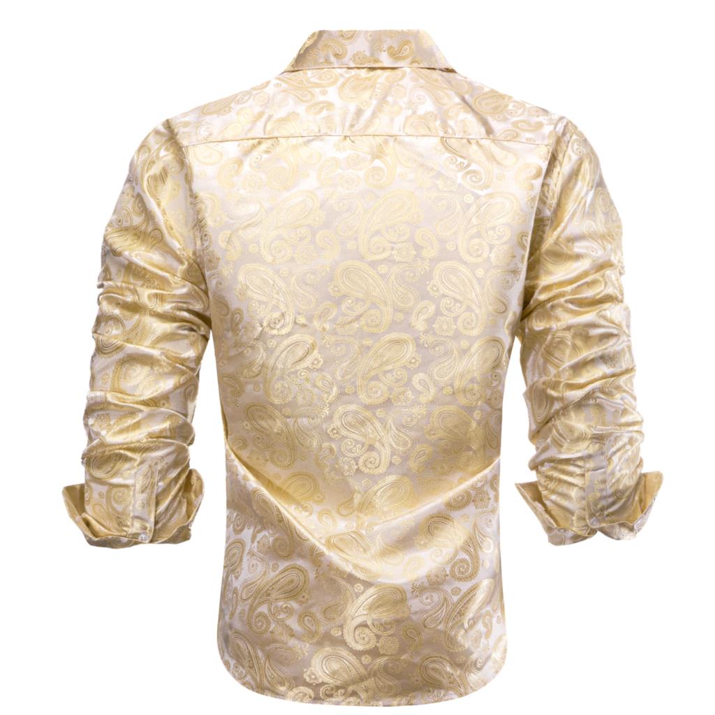 Hi-Tie Gold Beige Ivory Champa - đánh giá và giá Mens Satin Silk Dress Shirt