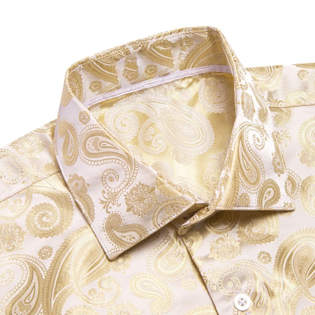Hi-Tie Gold Beige Ivory Champa - đánh giá và giá Mens Satin Silk Dress Shirt