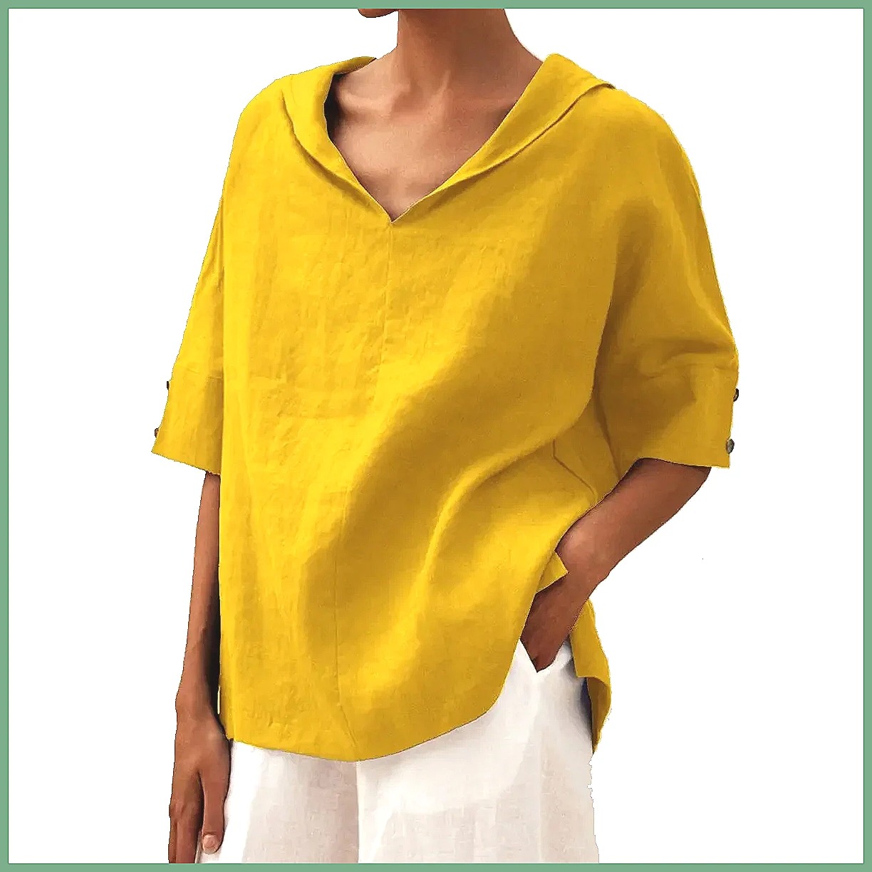 Women's Loose V-Neck Cotton Li - đánh giá và giá Shirts