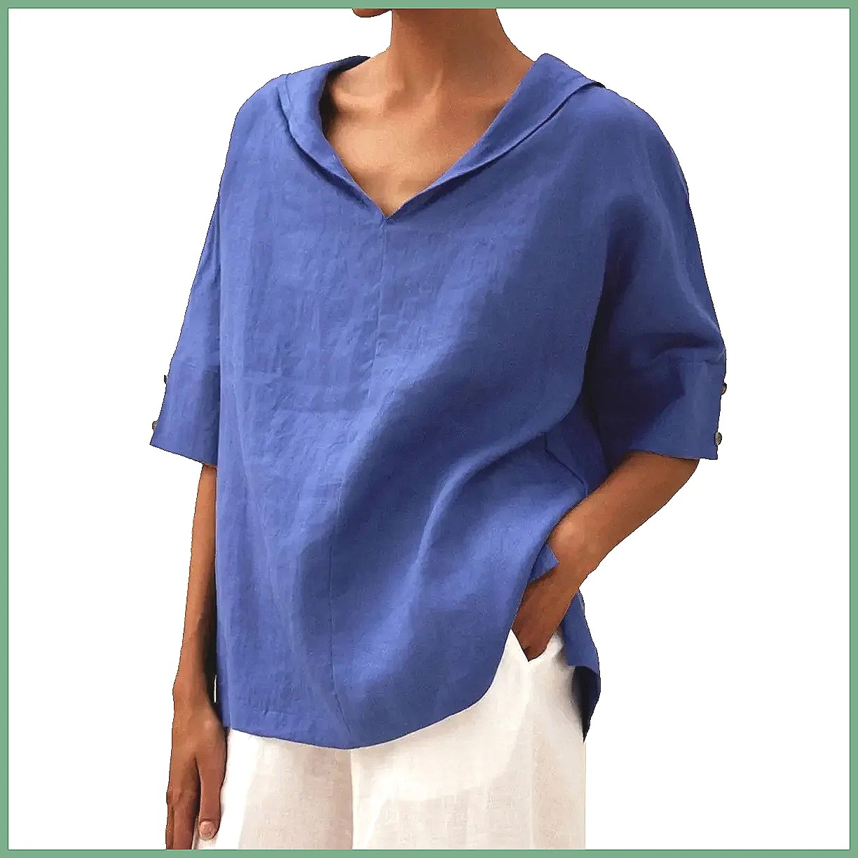 Women's Loose V-Neck Cotton Li - đánh giá và giá Shirts