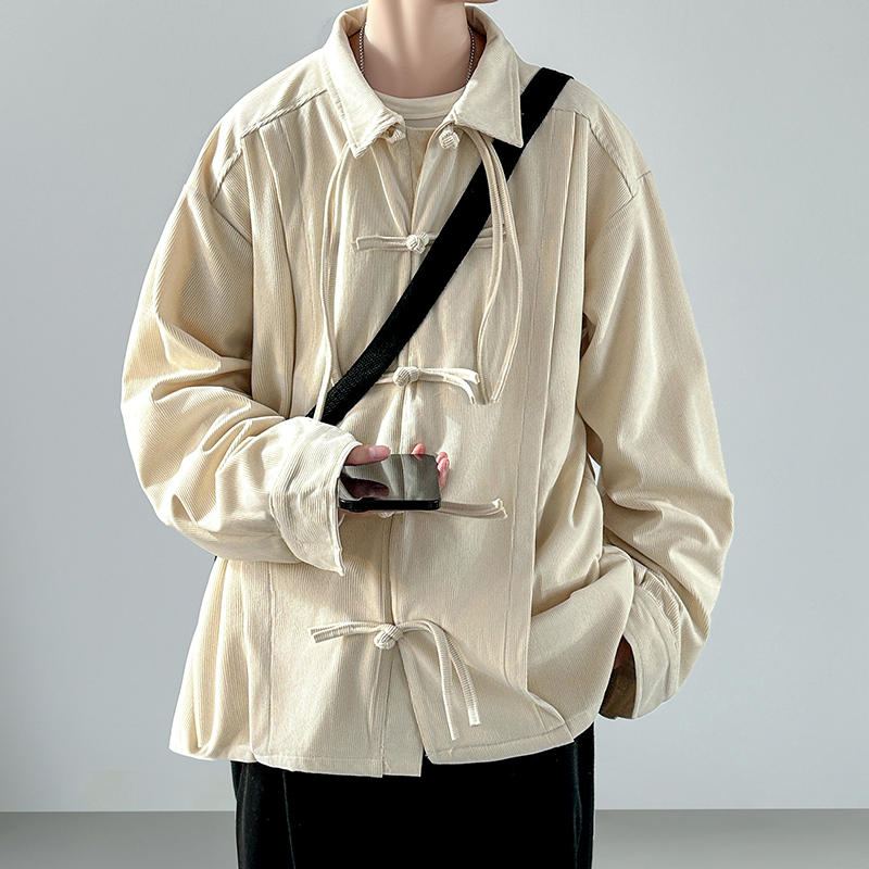 2025 Men Retro Chinese Style C - đánh giá và giá Corduroy Button Up Shirt Men