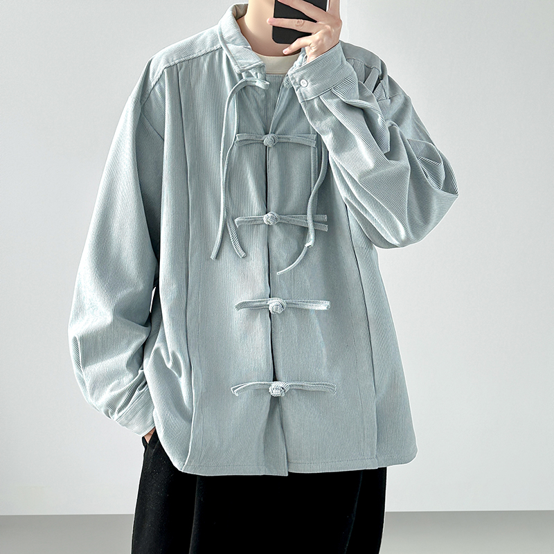 2025 Men Retro Chinese Style C - đánh giá và giá Corduroy Button Up Shirt Men
