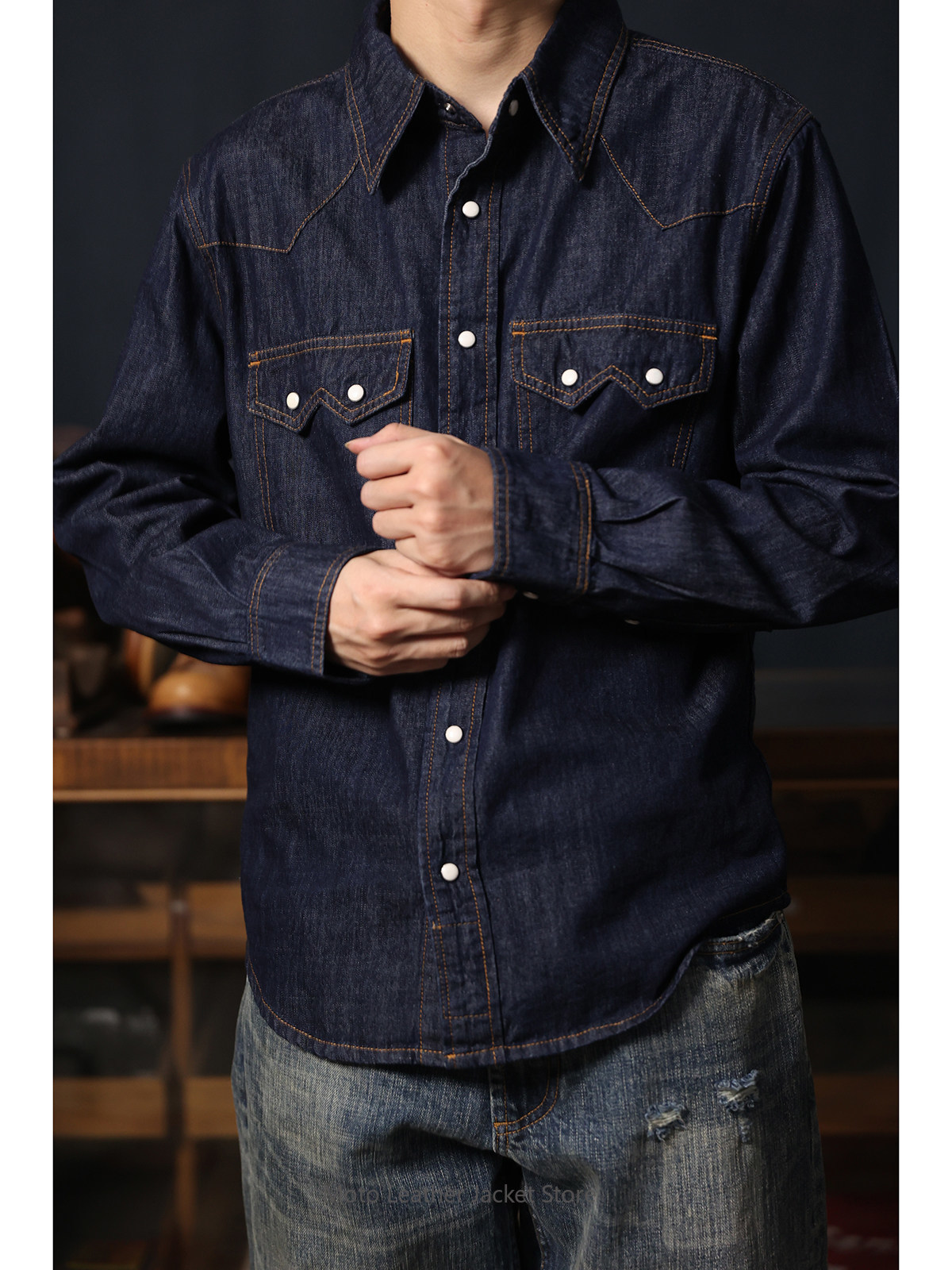 American Retro Western Denim S - đánh giá và giá Mens Western Denim Pearl Snap Shirt