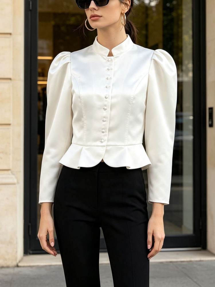 Tossy Peplum Blouse Long Sleev - đánh giá và giá Mandarin Collar Formal Shirt Slim Fit