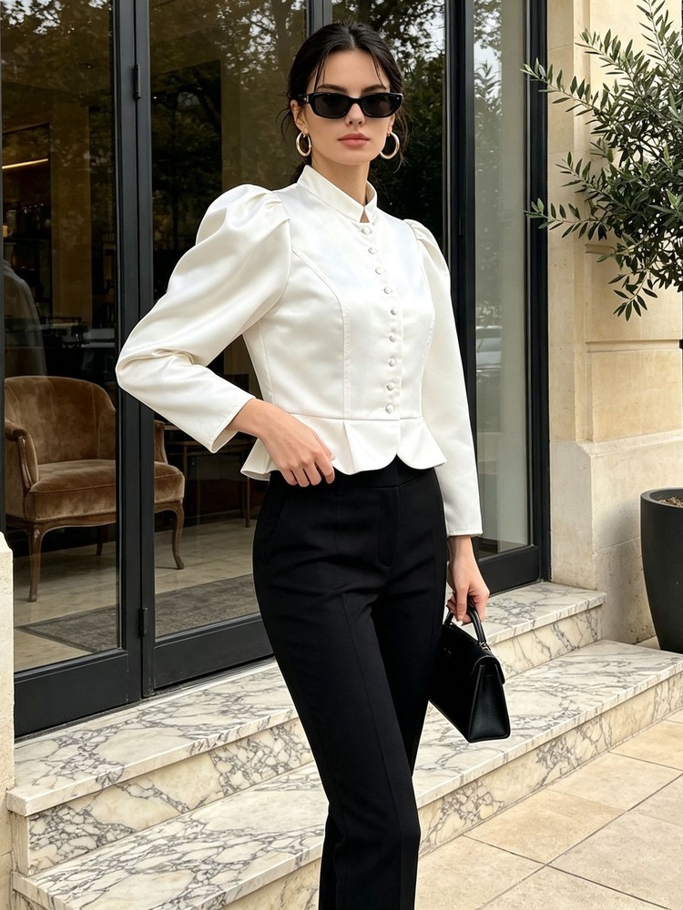 Tossy Peplum Blouse Long Sleev - đánh giá và giá Mandarin Collar Formal Shirt Slim Fit