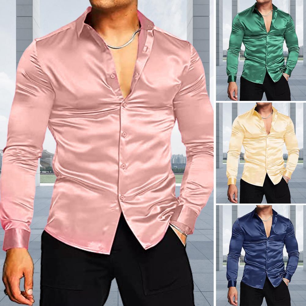 Stylish Men Shiny Silk Like Sa - đánh giá và giá Mens Satin Silk Dress Shirt